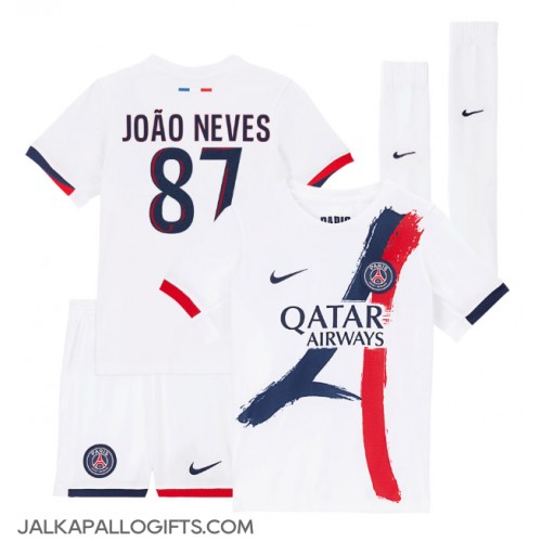 Paris Saint-Germain Joao Neves #87 Vieras Peliasu Lasten 2024-25 Lyhythihainen (+ Lyhyet housut)